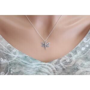 Sterling Silver Dragonfly with Filigree Wings Necklace, Dragonfly Necklace